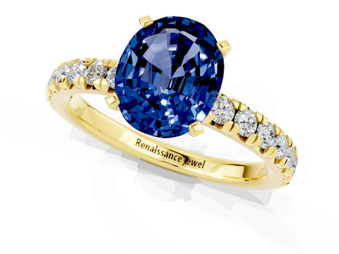 Yellow gold Oval Cut Solitaire Pave Diamond Engagement Ring with Four-Prong Setting_1