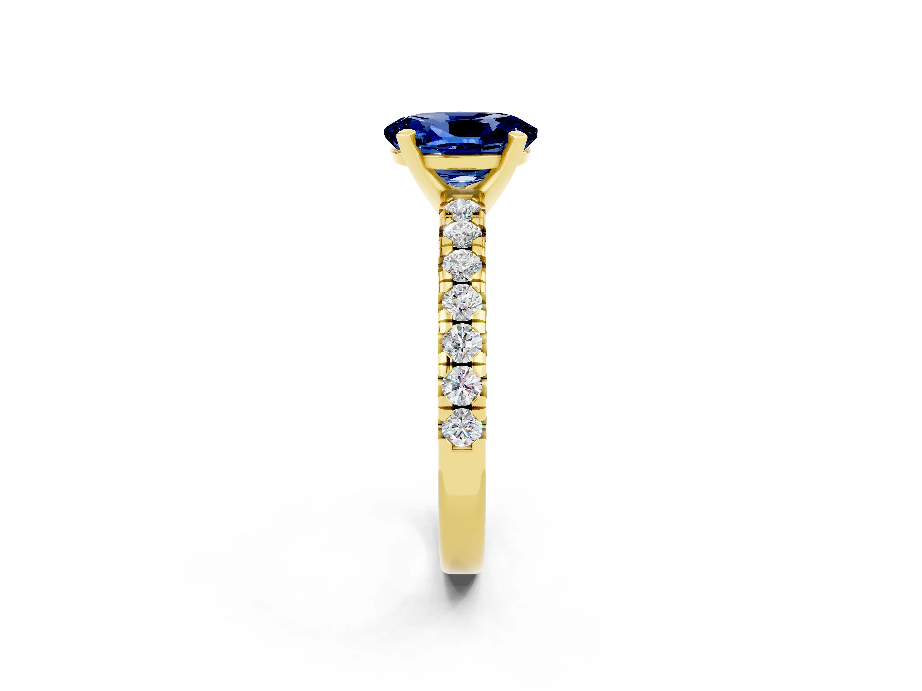 Yellow gold Oval Cut Solitaire Pave Diamond Engagement Ring with Four-Prong Setting_2