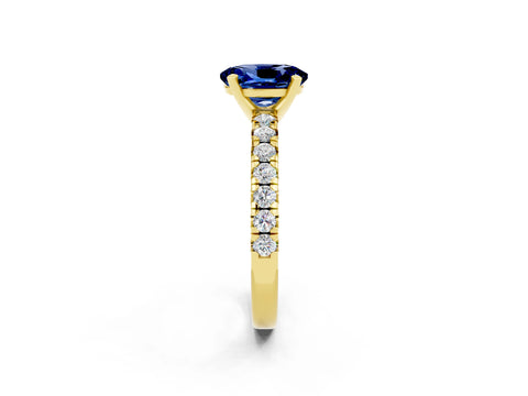 Yellow gold Oval Cut Solitaire Pave Diamond Engagement Ring with Four-Prong Setting_2