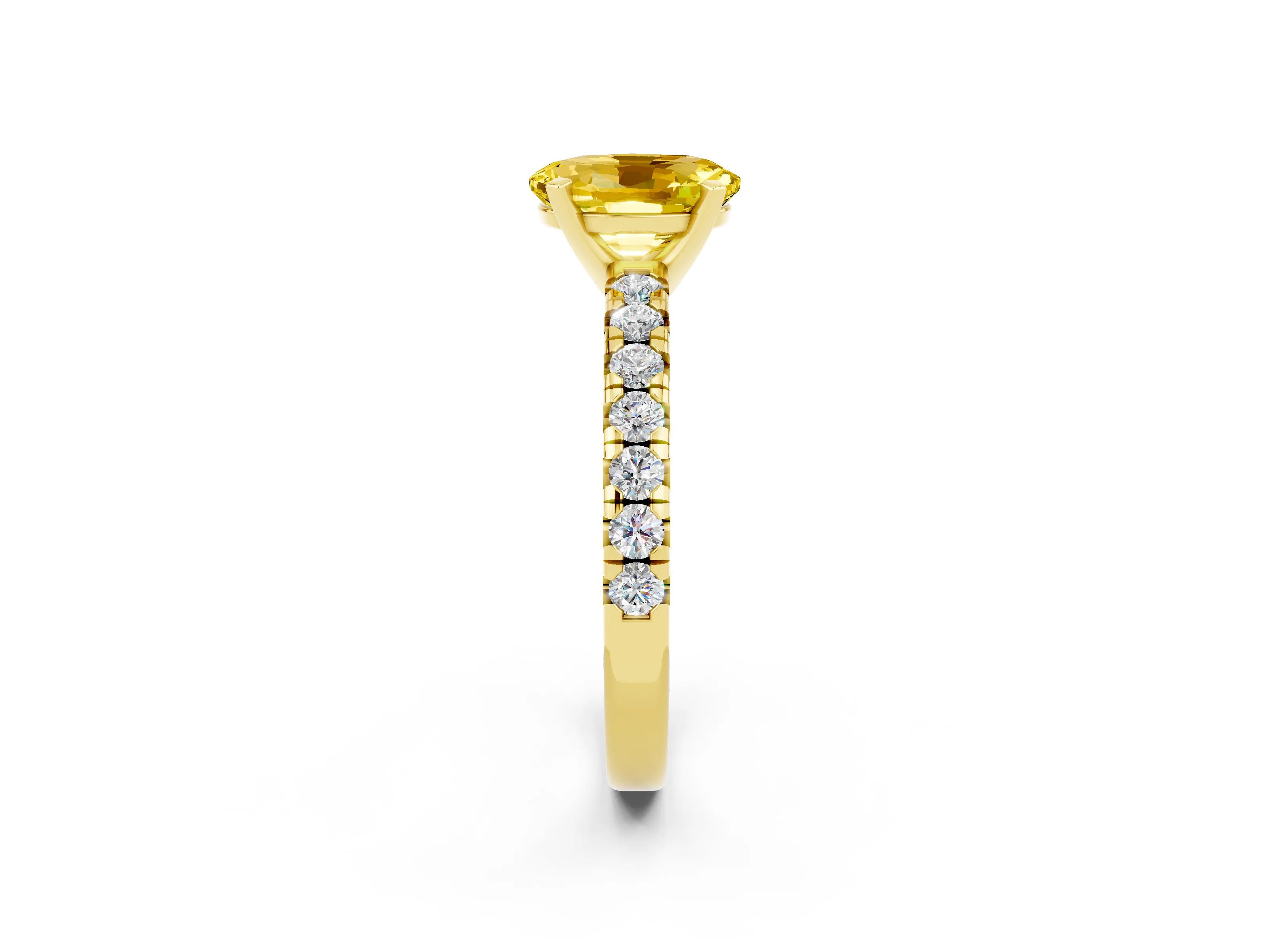 Yellow gold Oval Cut Solitaire Pave Diamond Engagement Ring with Four-Prong Setting_2