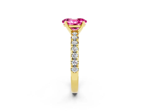 Yellow gold Oval Cut Solitaire Pave Diamond Engagement Ring with Four-Prong Setting_2