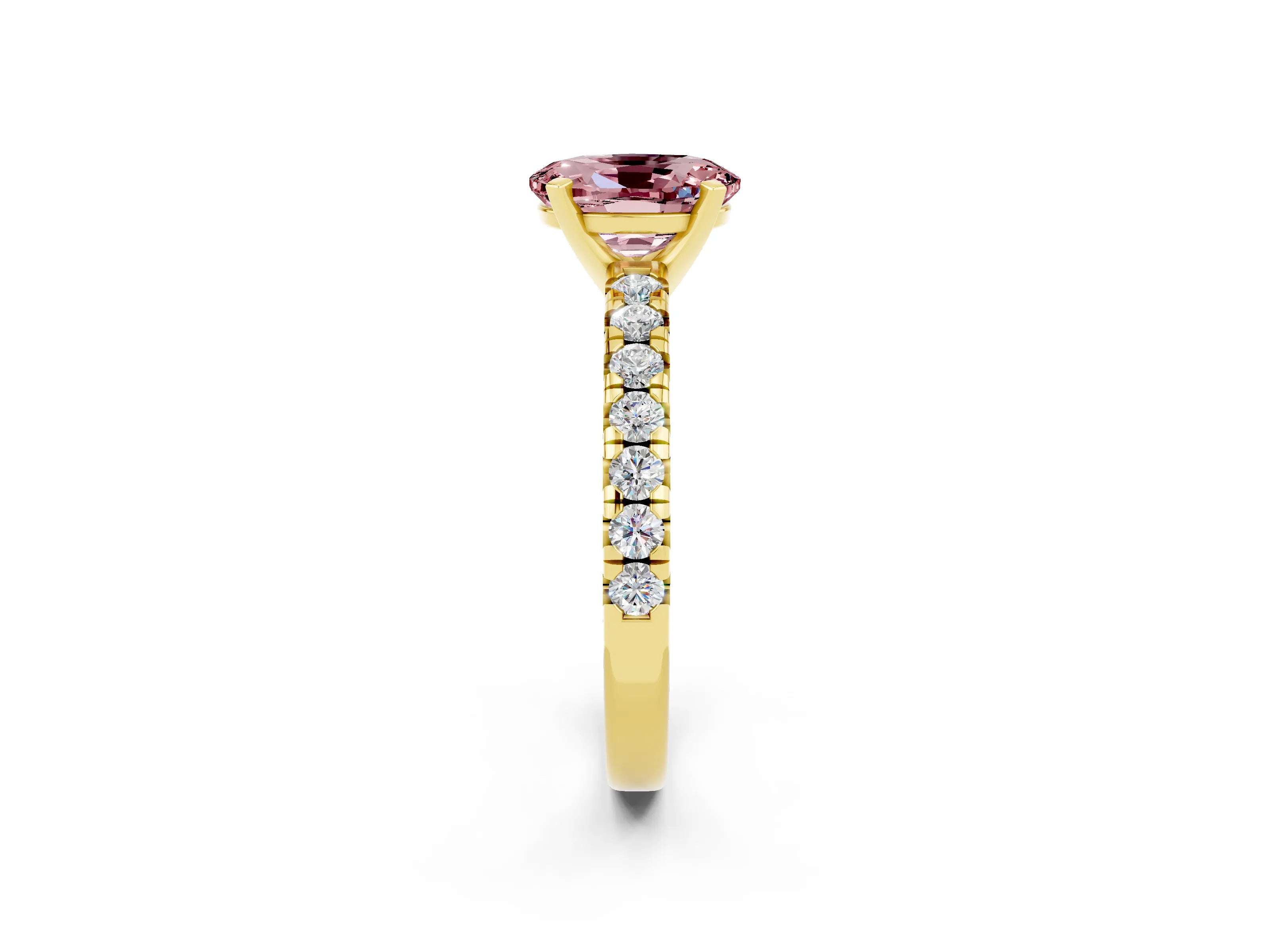 Yellow gold Oval Cut Solitaire Pave Diamond Engagement Ring with Four-Prong Setting_2