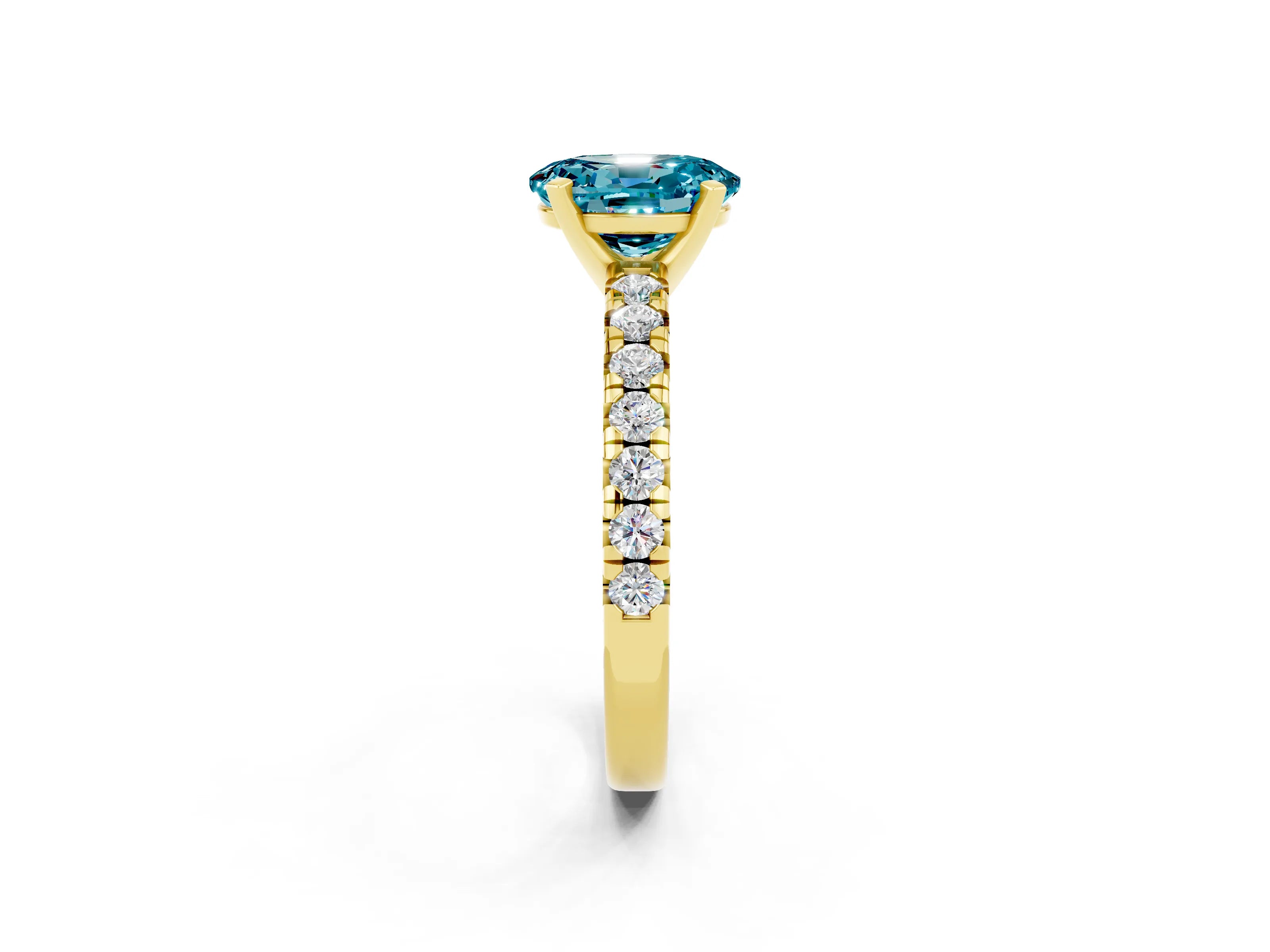 Yellow gold Oval Cut Solitaire Pave Diamond Engagement Ring with Four-Prong Setting_2