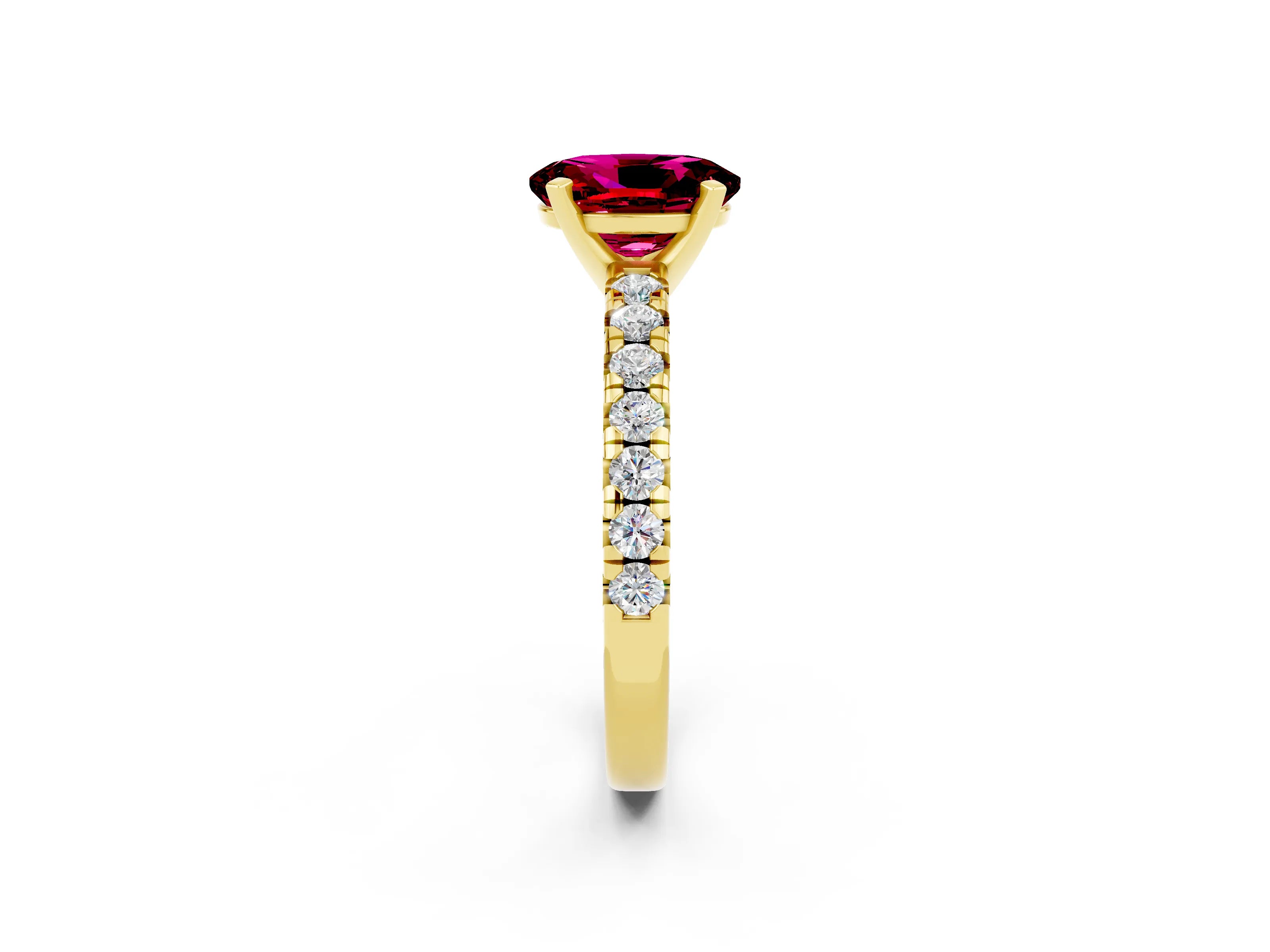 Yellow gold Oval Cut Solitaire Pave Diamond Engagement Ring with Four-Prong Setting_2