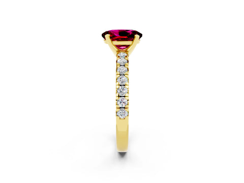 Yellow gold Oval Cut Solitaire Pave Diamond Engagement Ring with Four-Prong Setting_2