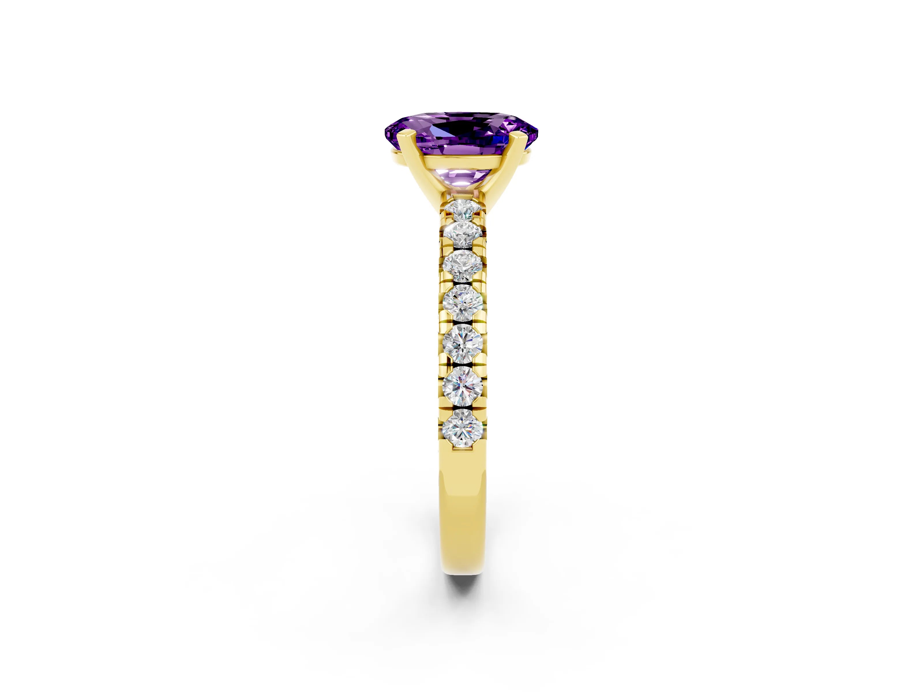 Yellow gold Oval Cut Solitaire Pave Diamond Engagement Ring with Four-Prong Setting_2