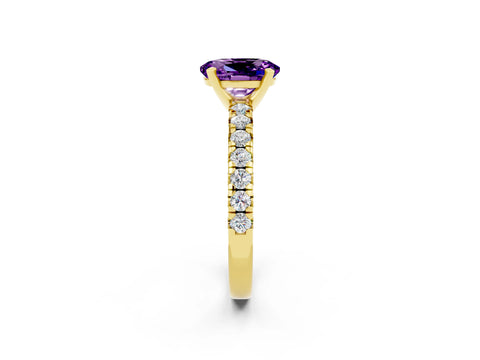 Yellow gold Oval Cut Solitaire Pave Diamond Engagement Ring with Four-Prong Setting_2