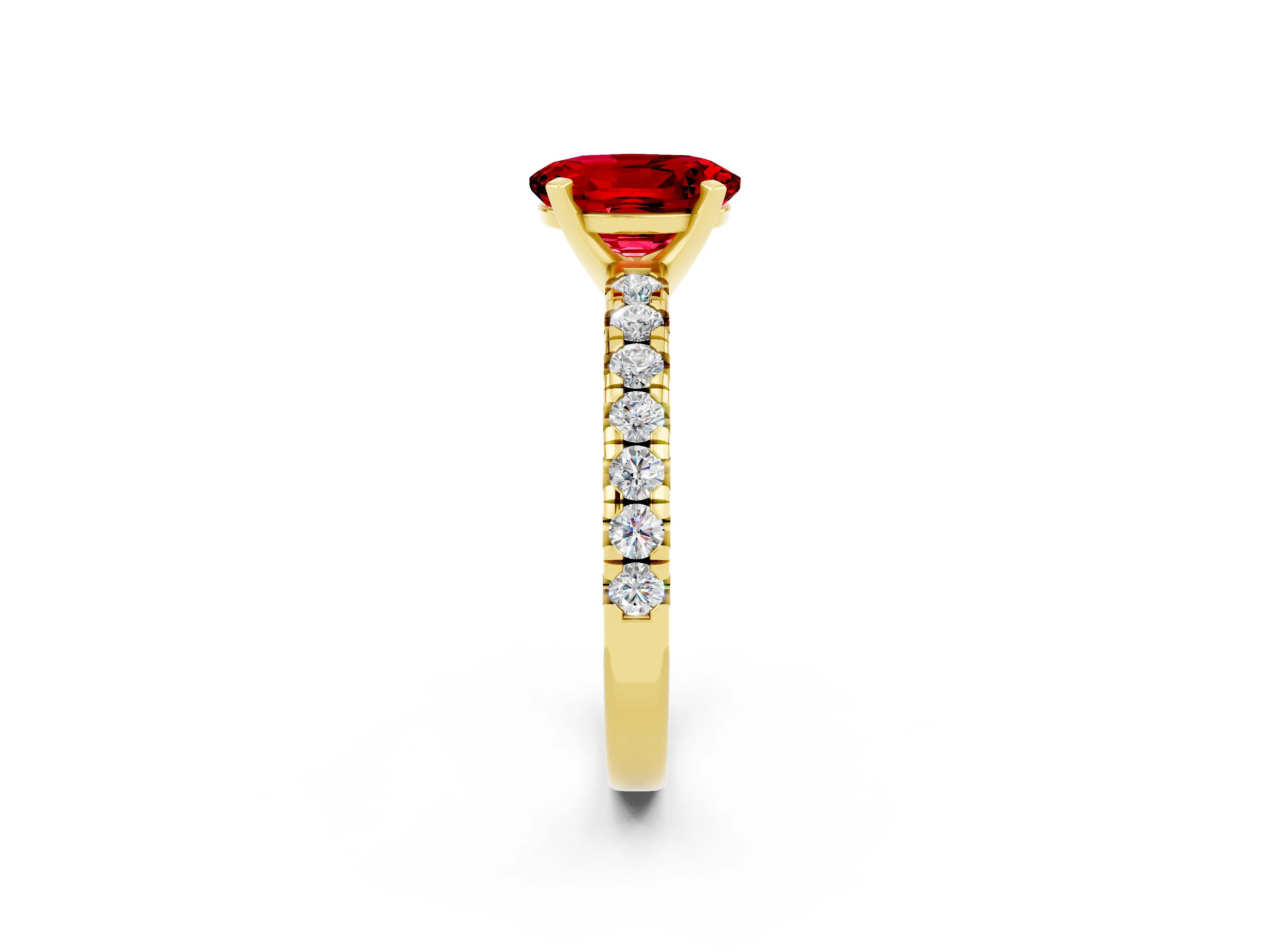 Yellow gold Oval Cut Solitaire Pave Diamond Engagement Ring with Four-Prong Setting_2