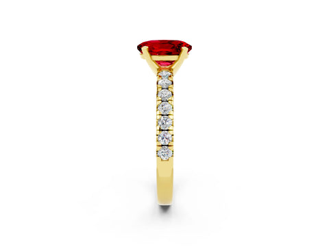 Yellow gold Oval Cut Solitaire Pave Diamond Engagement Ring with Four-Prong Setting_2