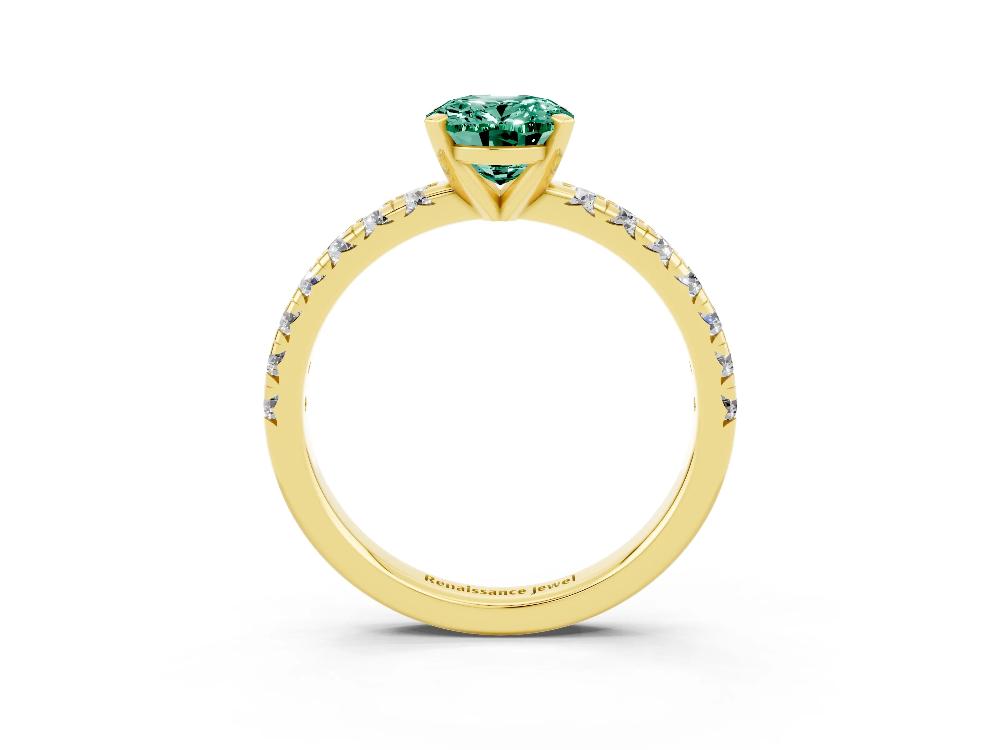 Yellow gold Oval Cut Solitaire Pave Diamond Engagement Ring with Four-Prong Setting_3