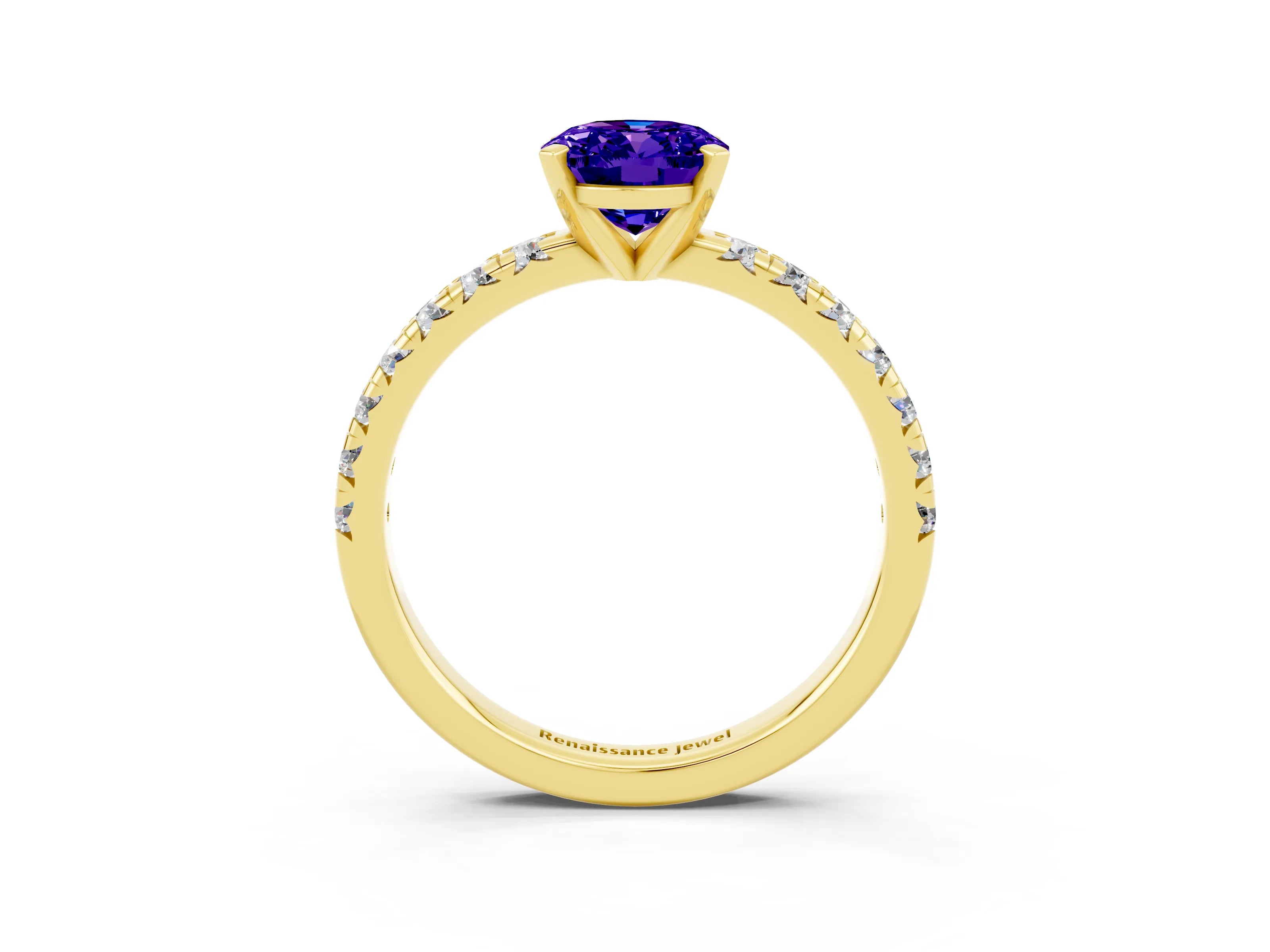 Yellow gold Oval Cut Solitaire Pave Diamond Engagement Ring with Four-Prong Setting_3