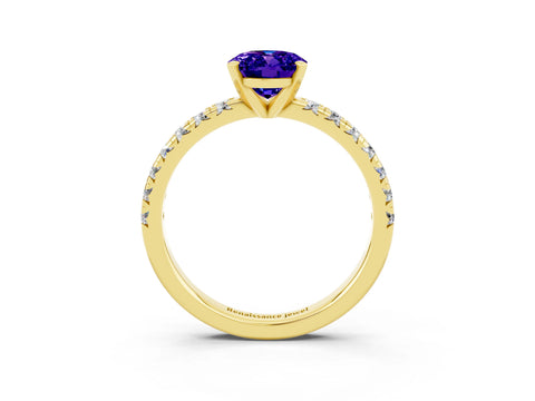 Yellow gold Oval Cut Solitaire Pave Diamond Engagement Ring with Four-Prong Setting_3
