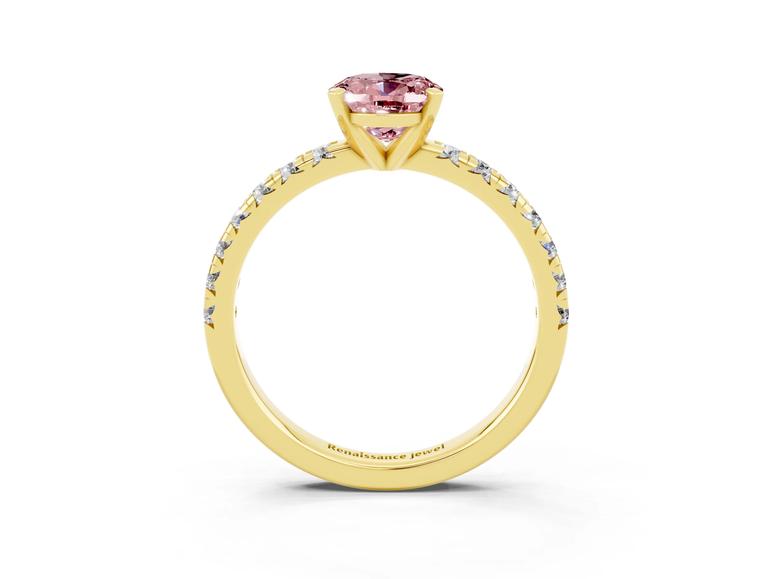 Yellow gold Oval Cut Solitaire Pave Diamond Engagement Ring with Four-Prong Setting_3
