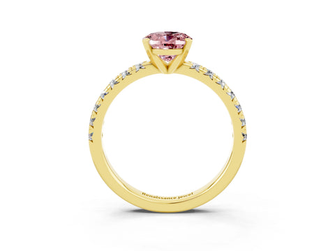 Yellow gold Oval Cut Solitaire Pave Diamond Engagement Ring with Four-Prong Setting_3