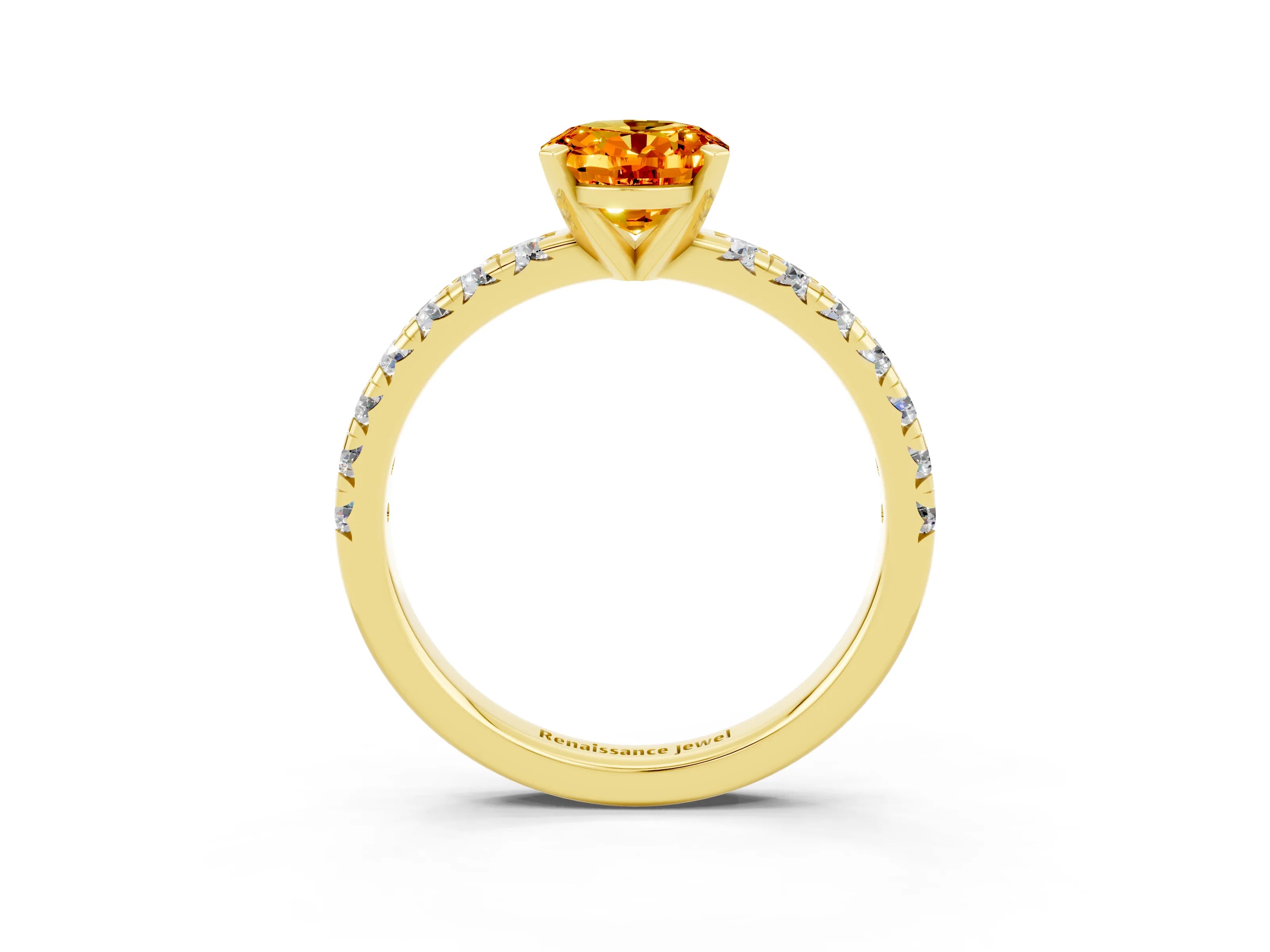 Yellow gold Oval Cut Solitaire Pave Diamond Engagement Ring with Four-Prong Setting_3