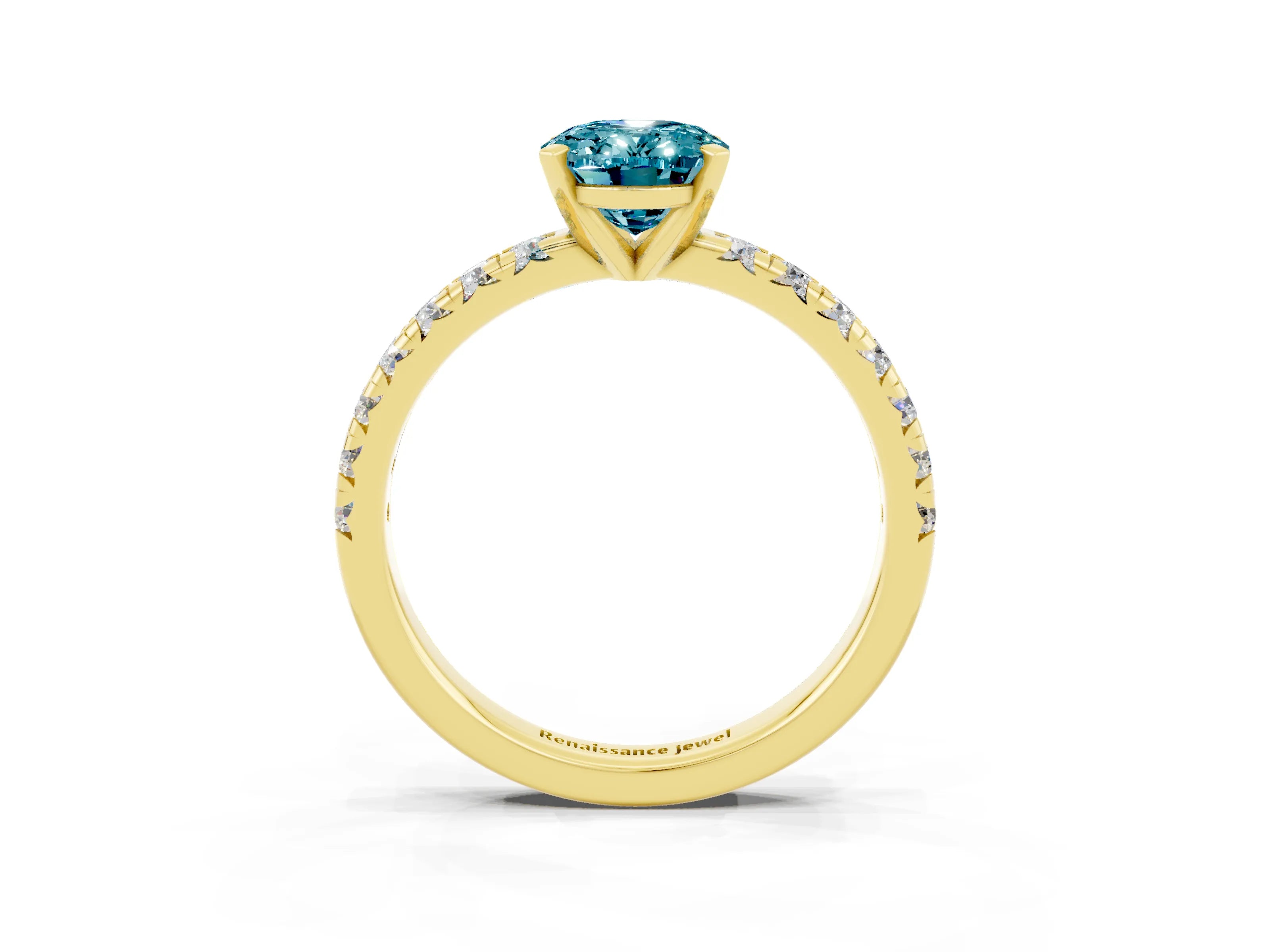 Yellow gold Oval Cut Solitaire Pave Diamond Engagement Ring with Four-Prong Setting_3
