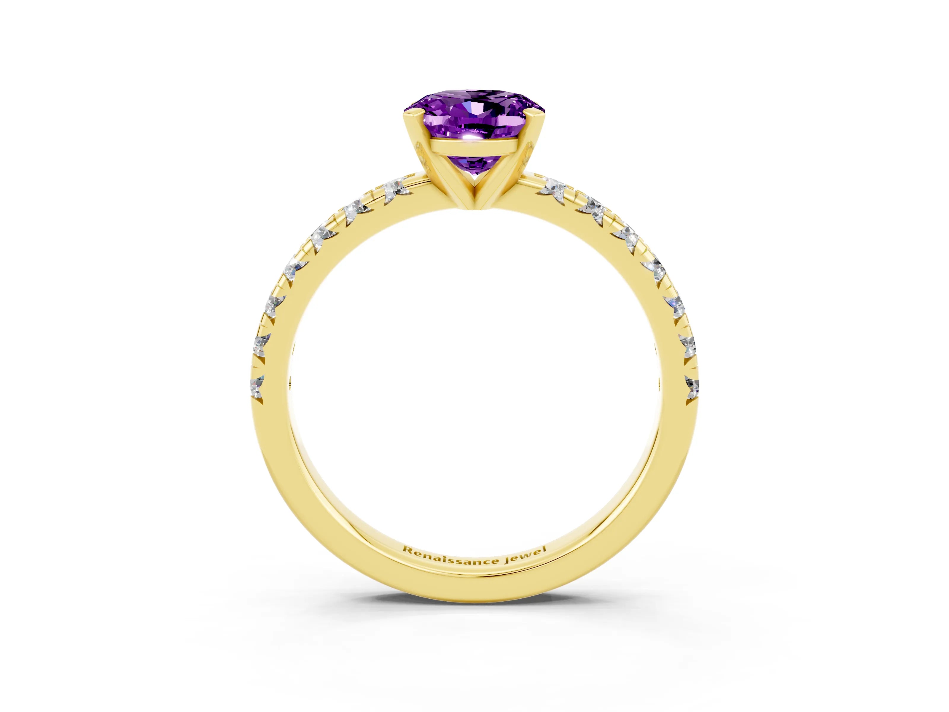 Yellow gold Oval Cut Solitaire Pave Diamond Engagement Ring with Four-Prong Setting_3