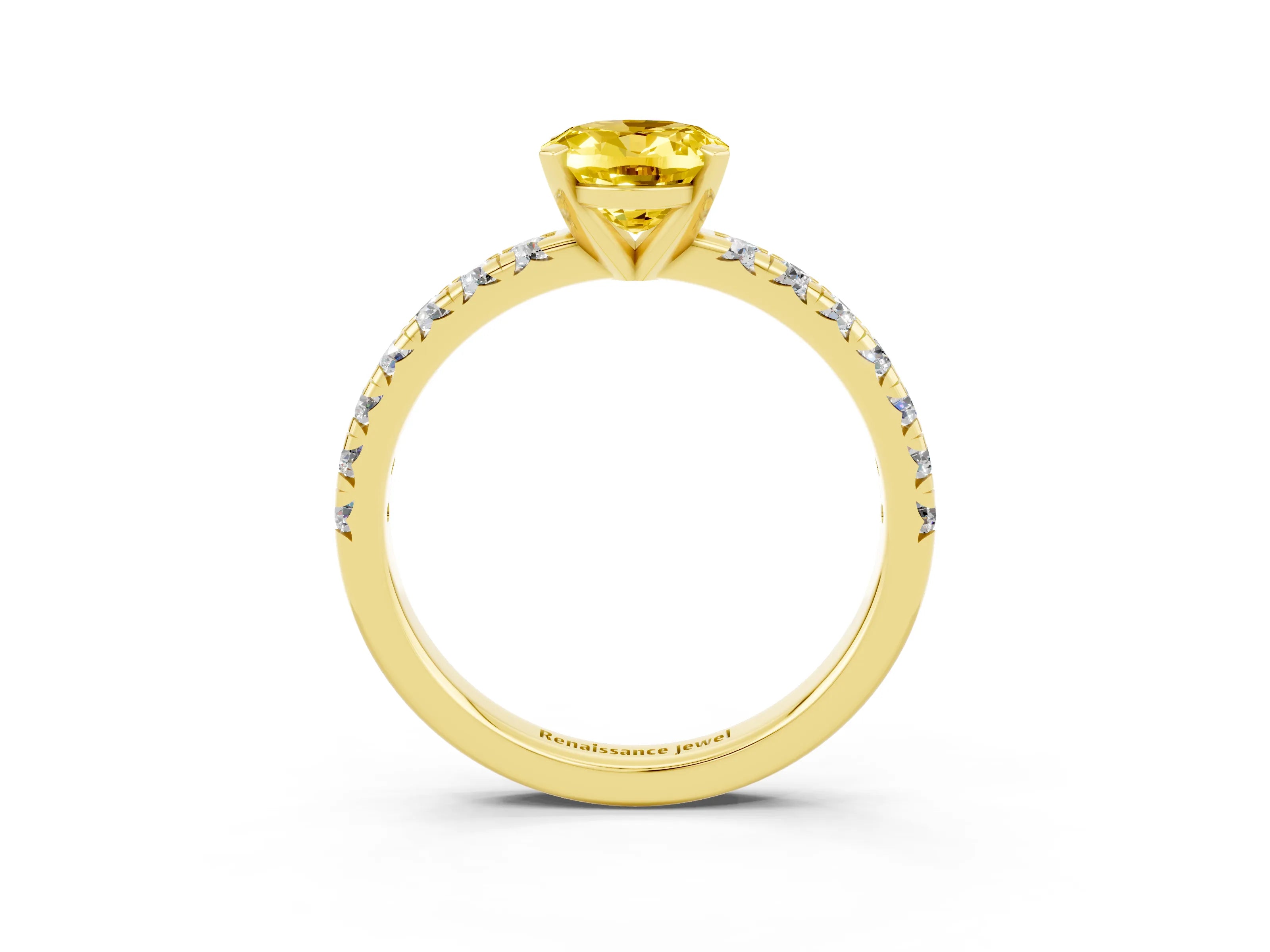 Yellow gold Oval Cut Solitaire Pave Diamond Engagement Ring with Four-Prong Setting_3