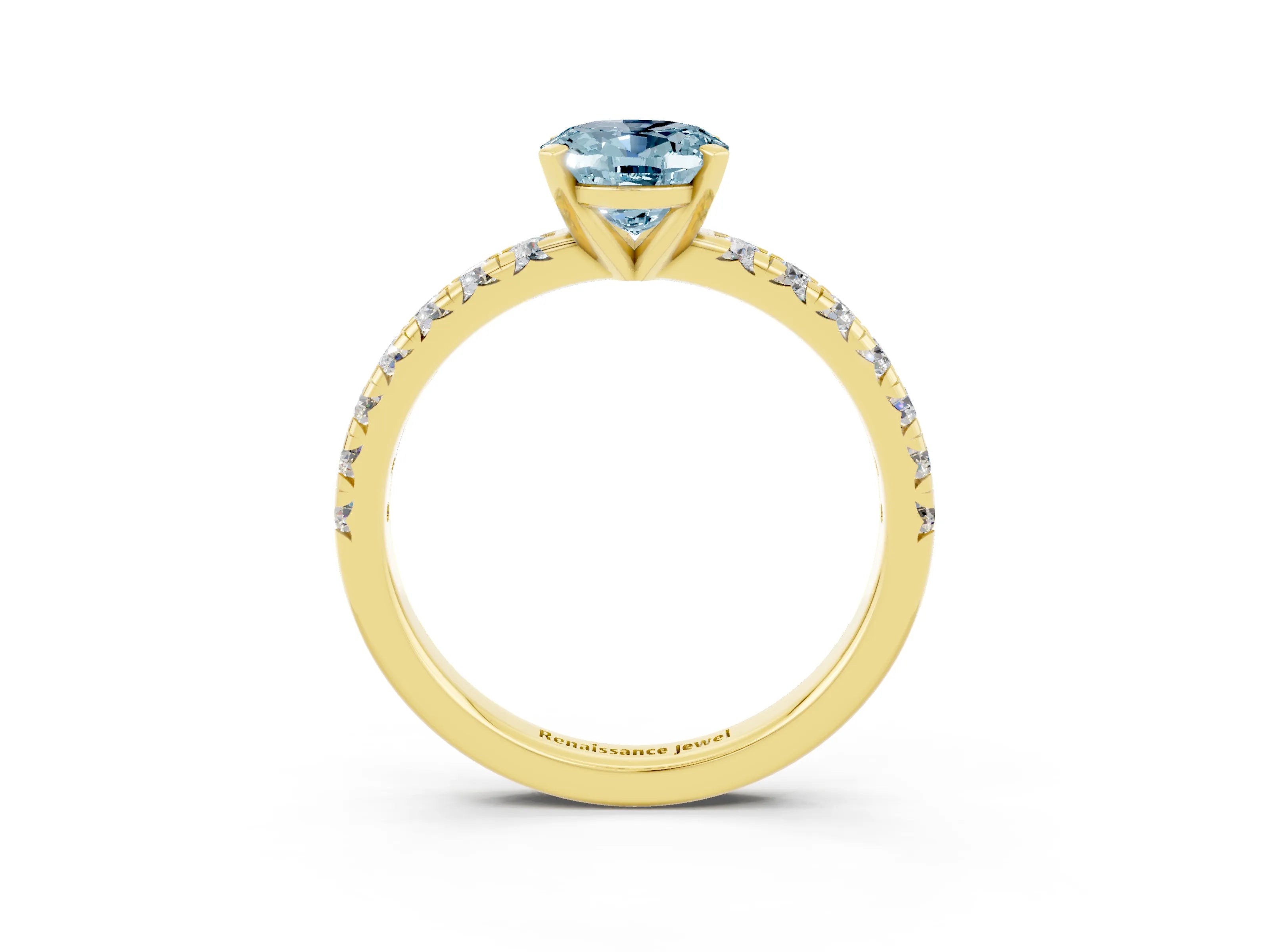 Yellow gold Oval Cut Solitaire Pave Diamond Engagement Ring with Four-Prong Setting_3