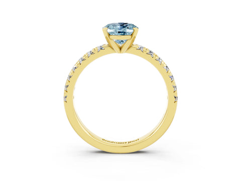 Yellow gold Oval Cut Solitaire Pave Diamond Engagement Ring with Four-Prong Setting_3