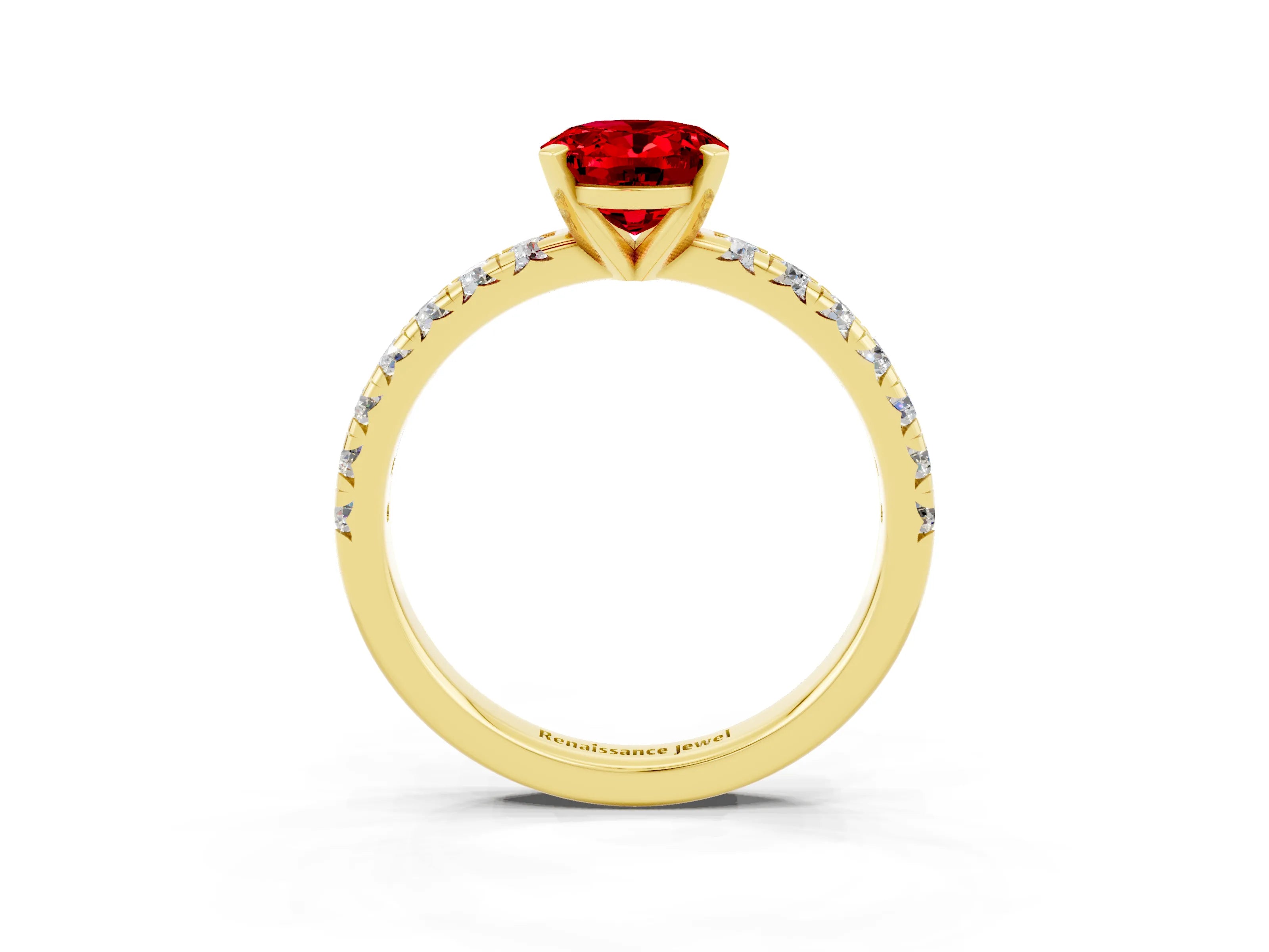 Yellow gold Oval Cut Solitaire Pave Diamond Engagement Ring with Four-Prong Setting_3