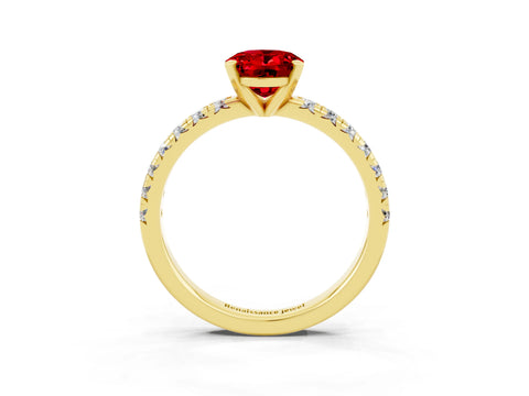 Yellow gold Oval Cut Solitaire Pave Diamond Engagement Ring with Four-Prong Setting_3