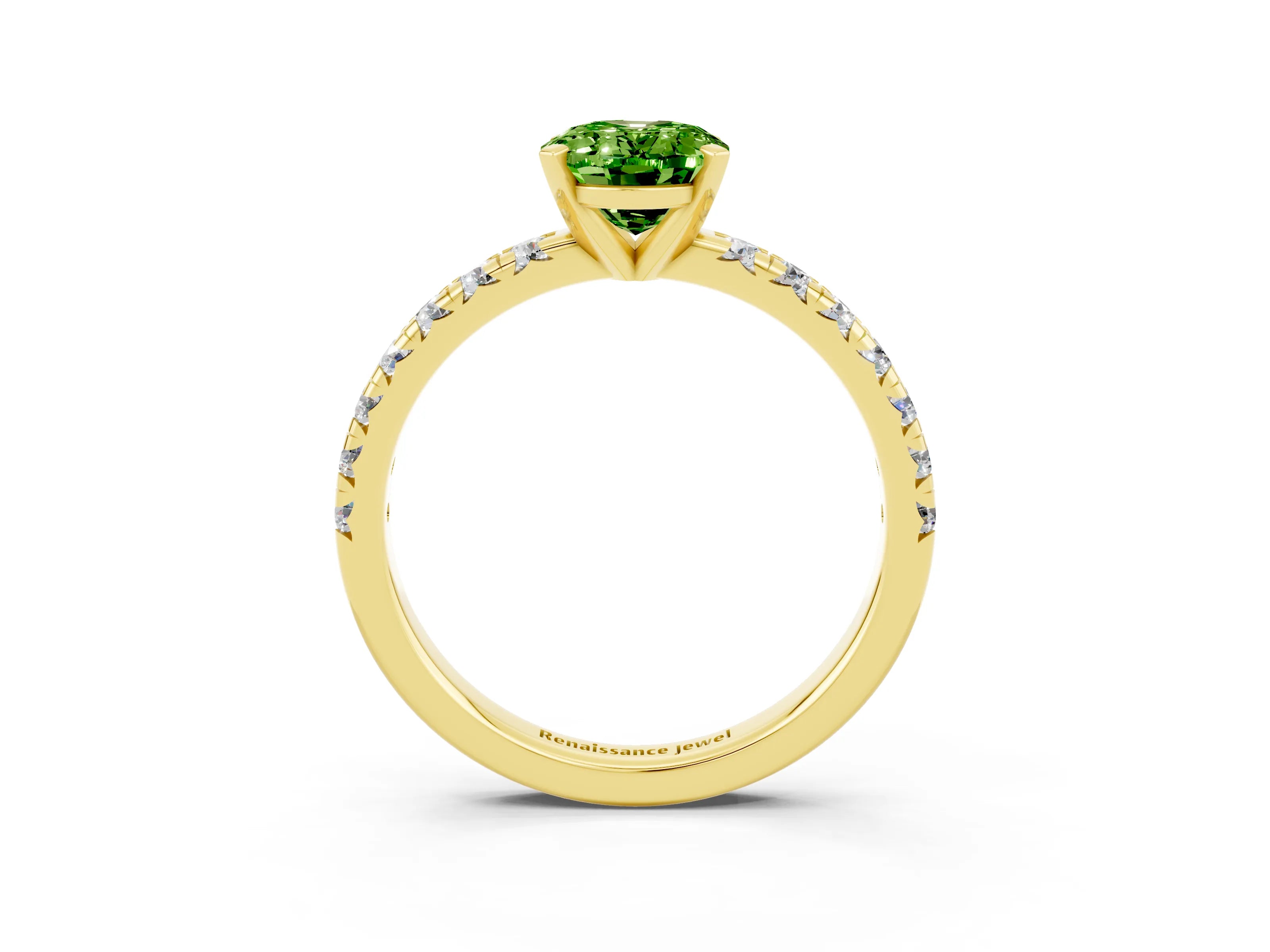 Yellow gold Oval Cut Solitaire Pave Diamond Engagement Ring with Four-Prong Setting_3