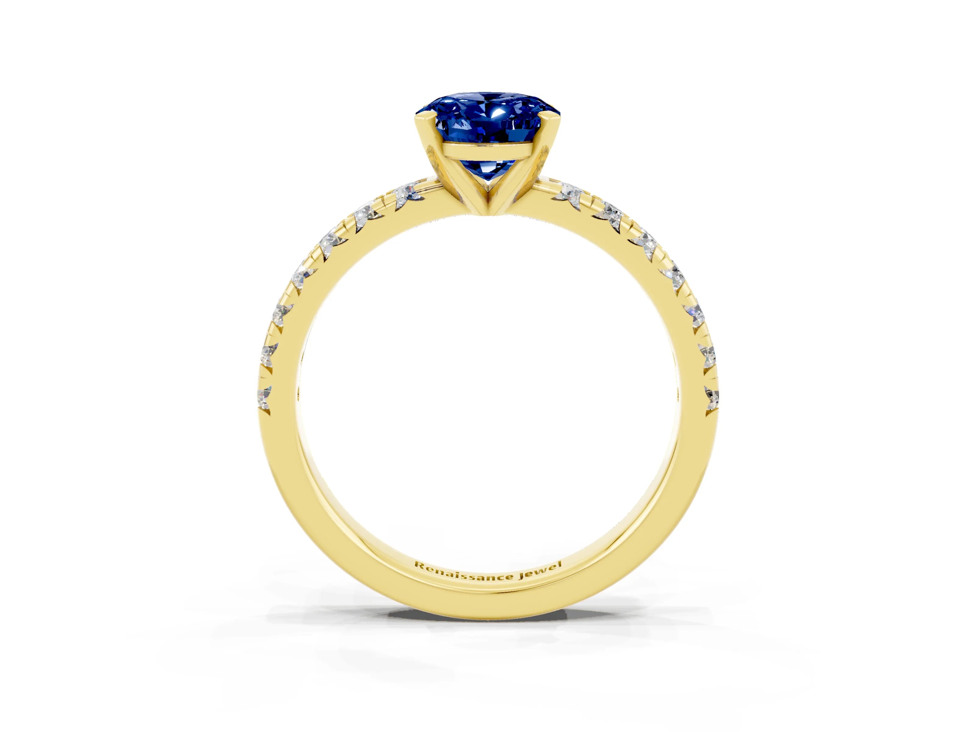Yellow gold Oval Cut Solitaire Pave Diamond Engagement Ring with Four-Prong Setting_3