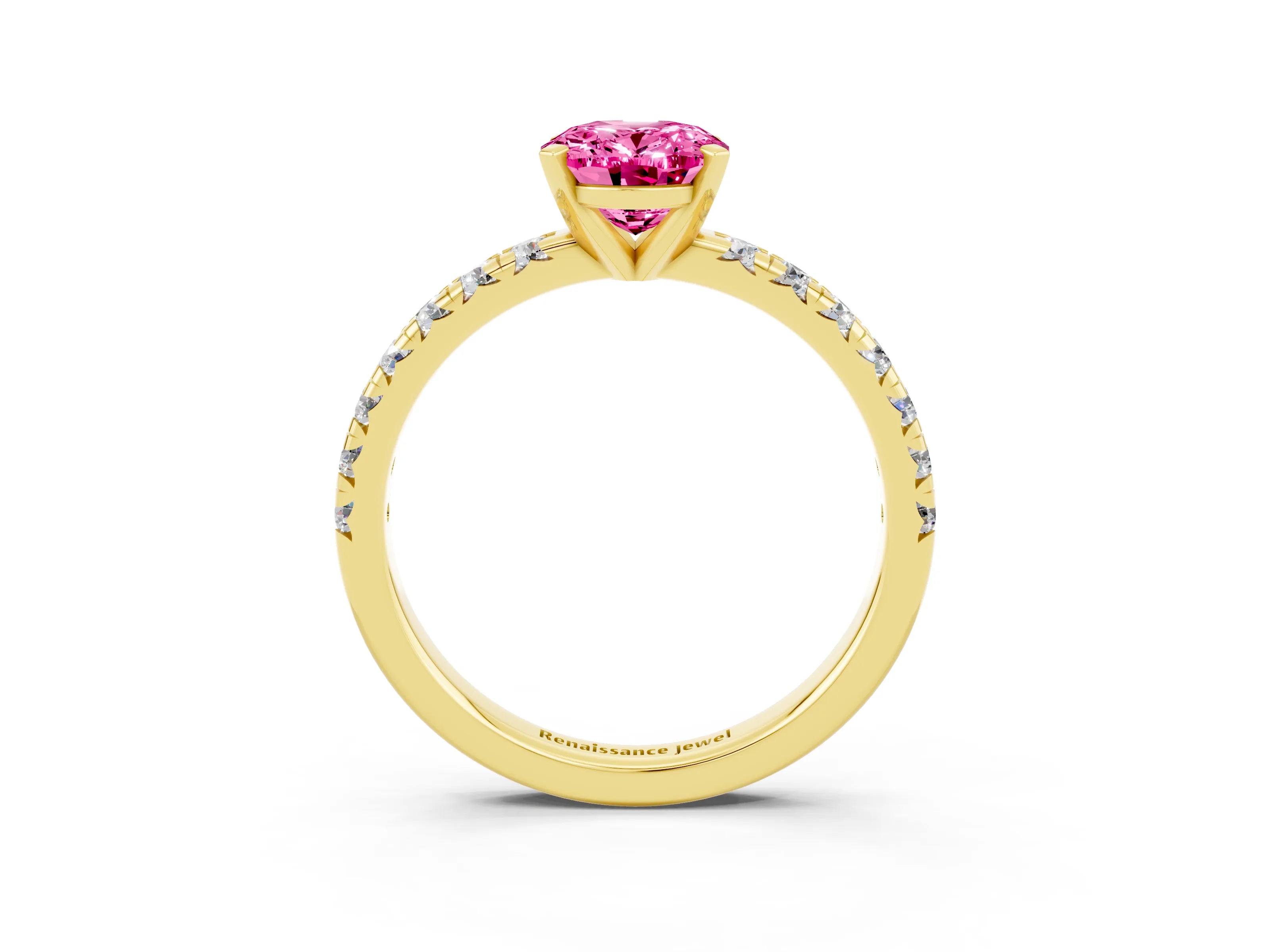 Yellow gold Oval Cut Solitaire Pave Diamond Engagement Ring with Four-Prong Setting_3