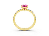 Yellow gold Oval Cut Solitaire Pave Diamond Engagement Ring with Four-Prong Setting_3