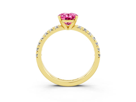 Yellow gold Oval Cut Solitaire Pave Diamond Engagement Ring with Four-Prong Setting_3