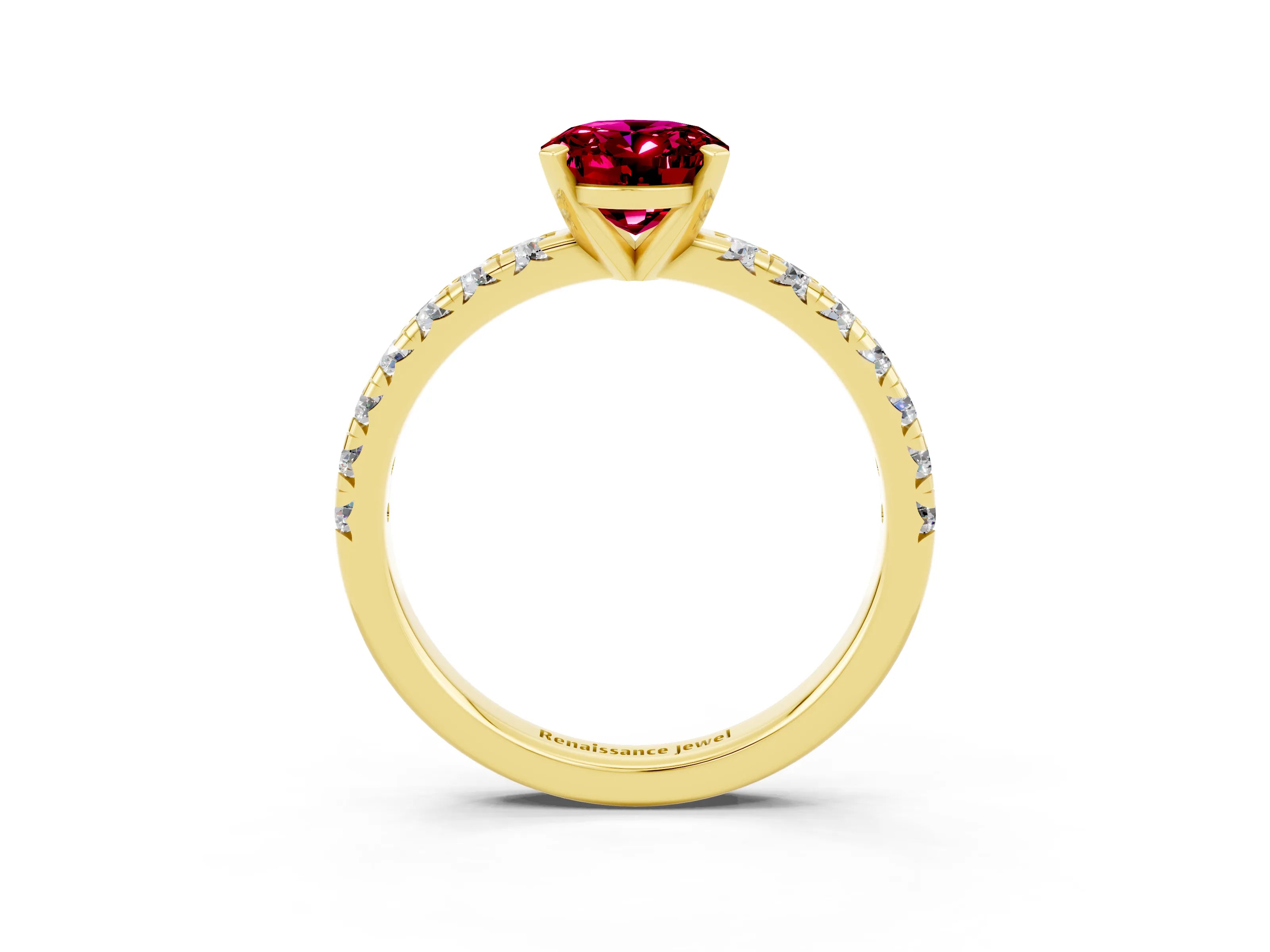 Yellow gold Oval Cut Solitaire Pave Diamond Engagement Ring with Four-Prong Setting_3