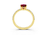 Yellow gold Oval Cut Solitaire Pave Diamond Engagement Ring with Four-Prong Setting_3