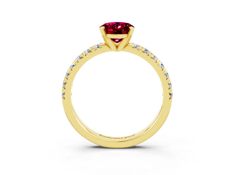 Yellow gold Oval Cut Solitaire Pave Diamond Engagement Ring with Four-Prong Setting_3