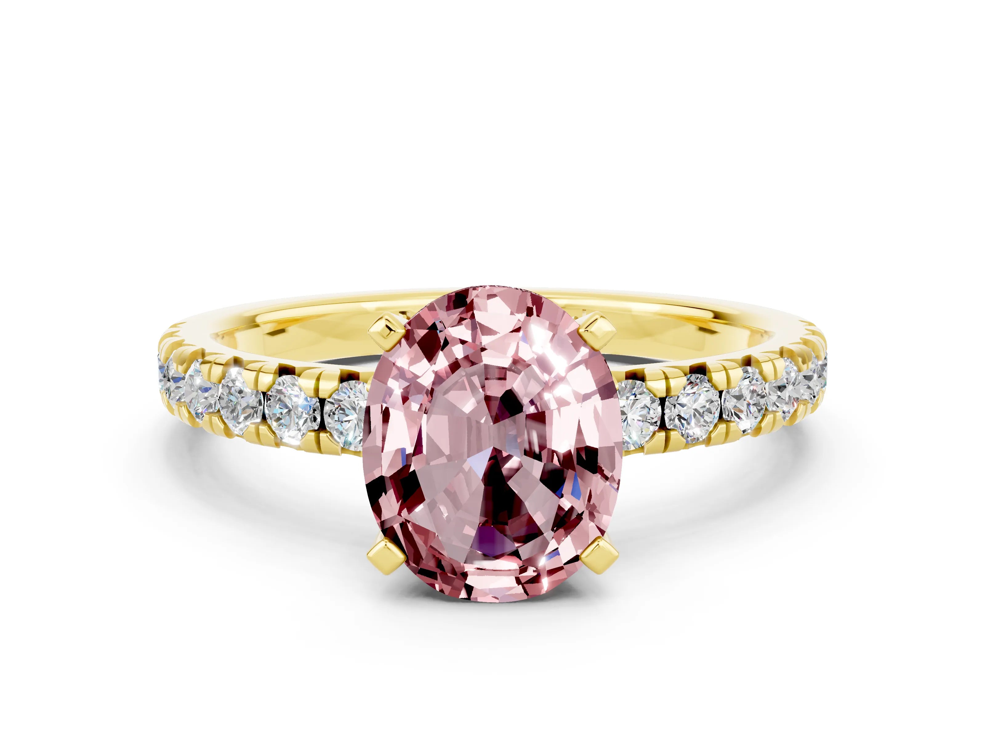 Yellow gold Oval Cut Solitaire Pave Diamond Engagement Ring with Four-Prong Setting