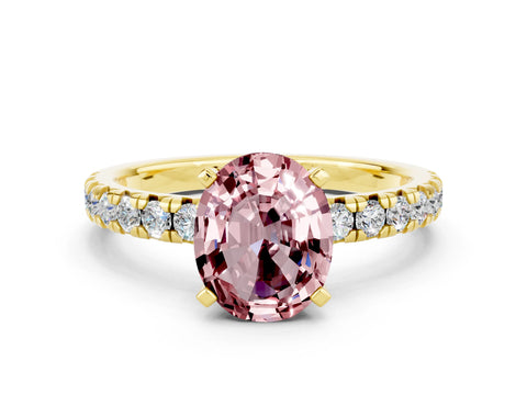 Yellow gold Oval Cut Solitaire Pave Diamond Engagement Ring with Four-Prong Setting
