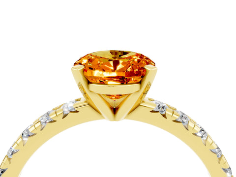 Yellow gold Oval Cut Solitaire Pave Diamond Engagement Ring with Four-Prong Setting_4