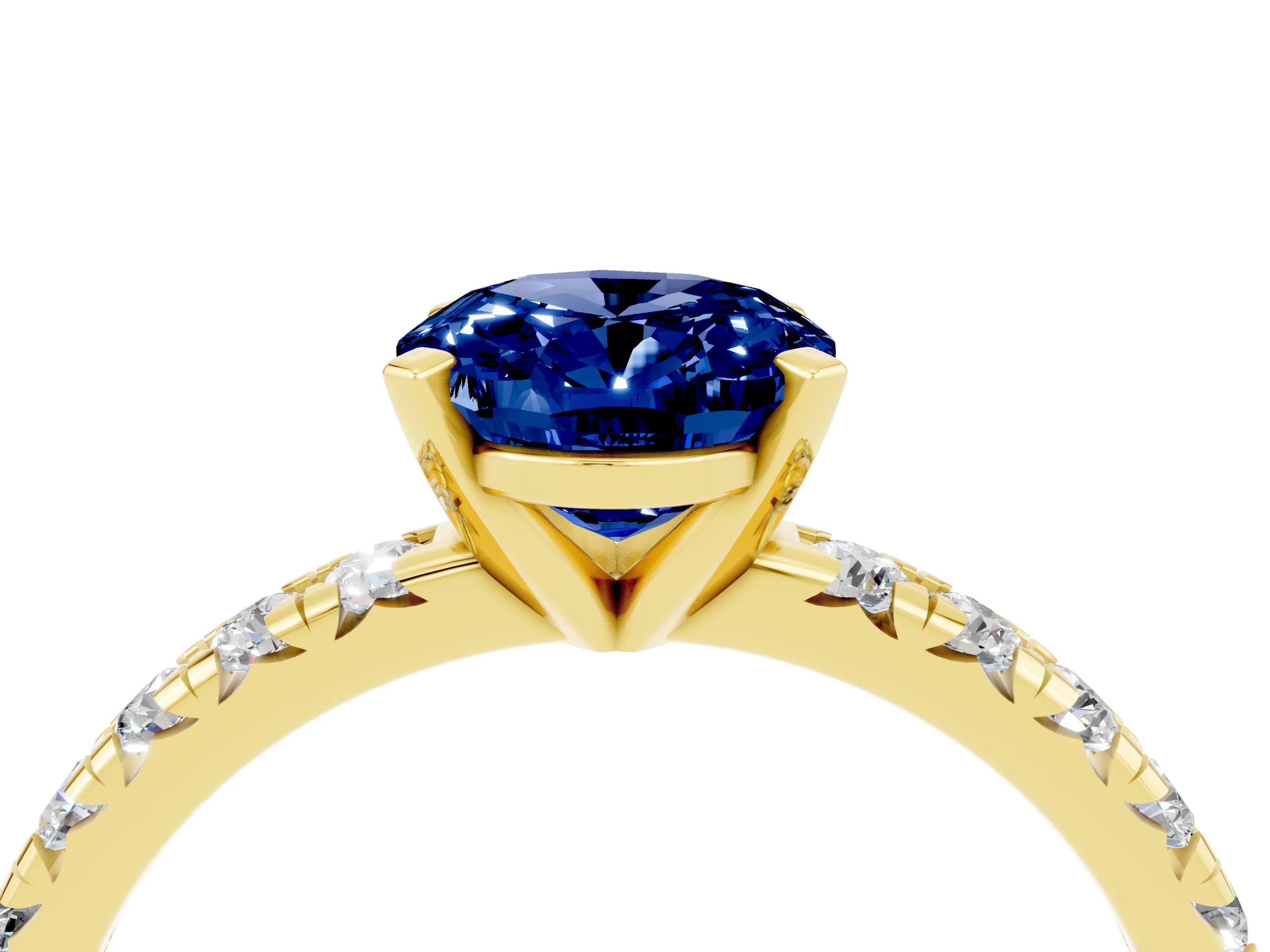 Yellow gold Oval Cut Solitaire Pave Diamond Engagement Ring with Four-Prong Setting_4