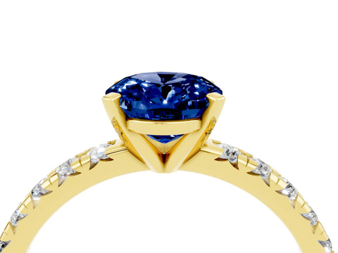 Yellow gold Oval Cut Solitaire Pave Diamond Engagement Ring with Four-Prong Setting_4