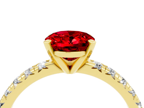 Yellow gold Oval Cut Solitaire Pave Diamond Engagement Ring with Four-Prong Setting_4