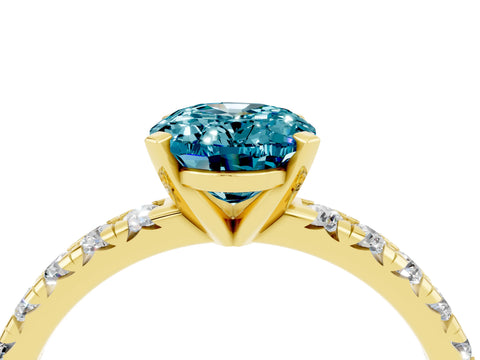 Yellow gold Oval Cut Solitaire Pave Diamond Engagement Ring with Four-Prong Setting_4