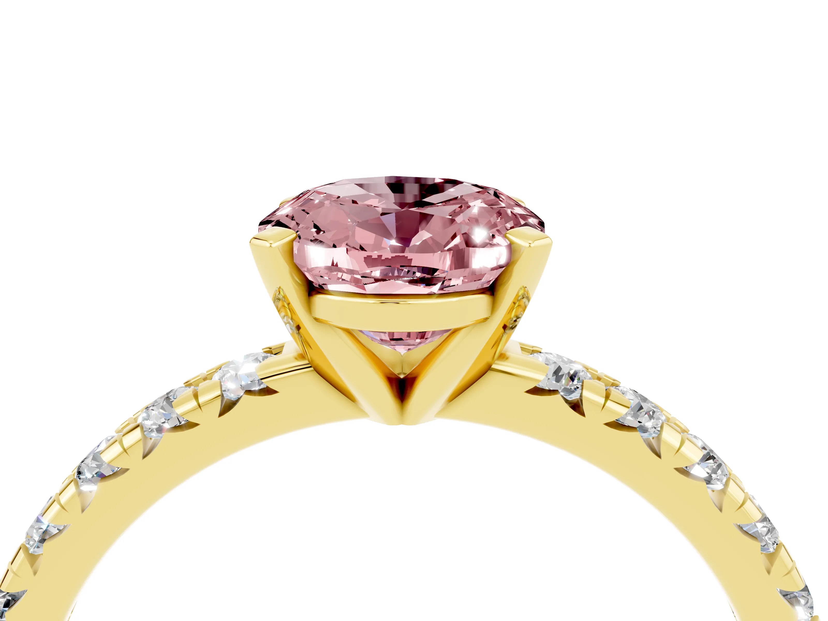 Yellow gold Oval Cut Solitaire Pave Diamond Engagement Ring with Four-Prong Setting_4