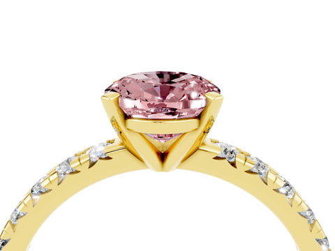 Yellow gold Oval Cut Solitaire Pave Diamond Engagement Ring with Four-Prong Setting_4