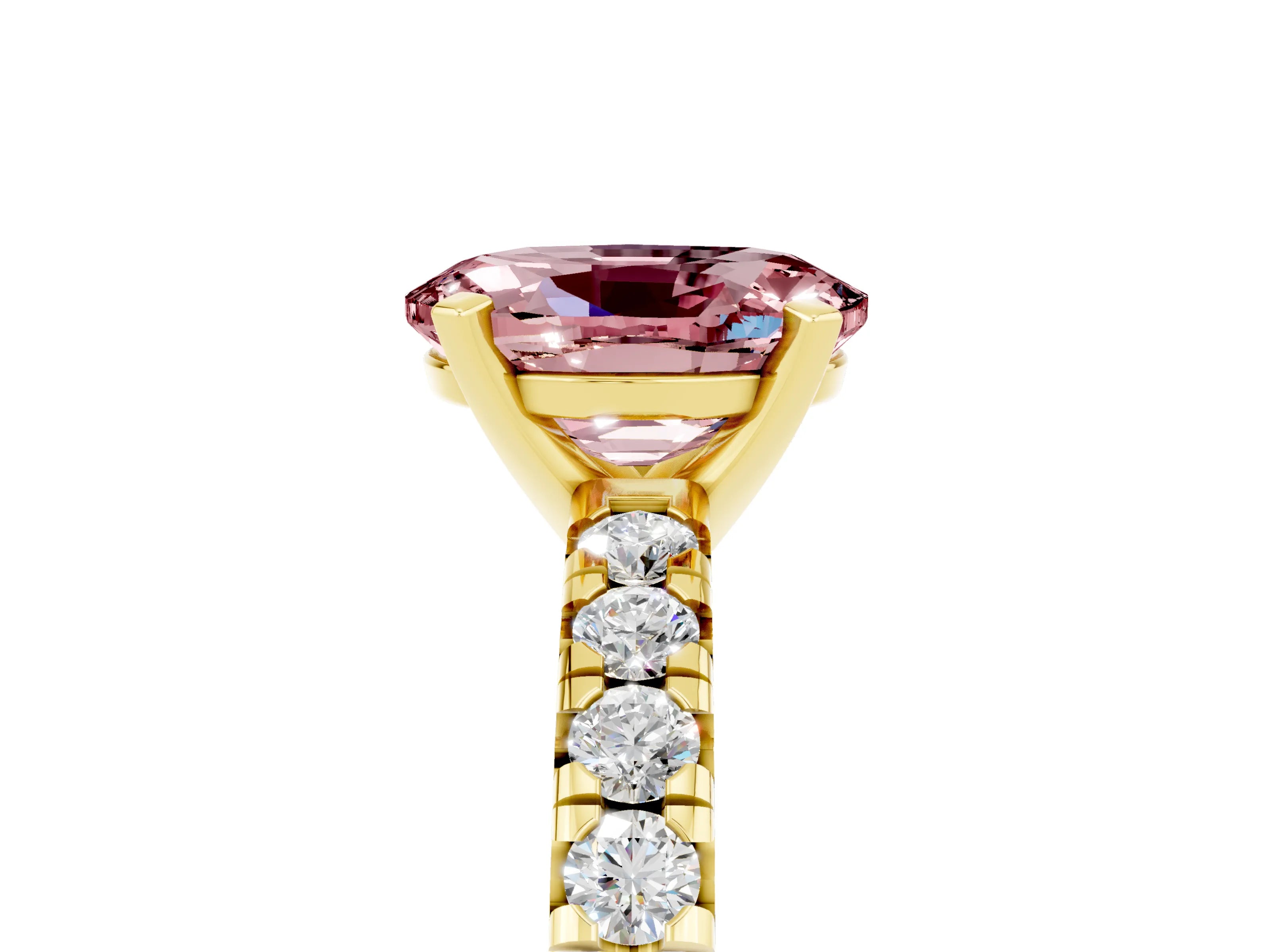 Yellow gold Oval Cut Solitaire Pave Diamond Engagement Ring with Four-Prong Setting_5