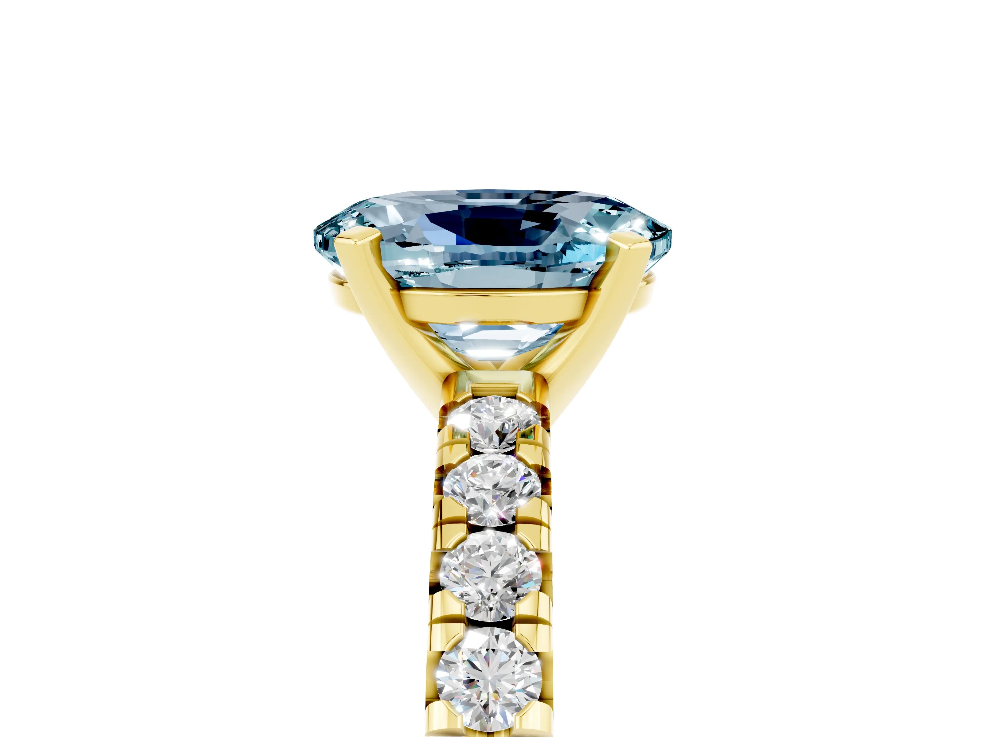 Yellow gold Oval Cut Solitaire Pave Diamond Engagement Ring with Four-Prong Setting_5