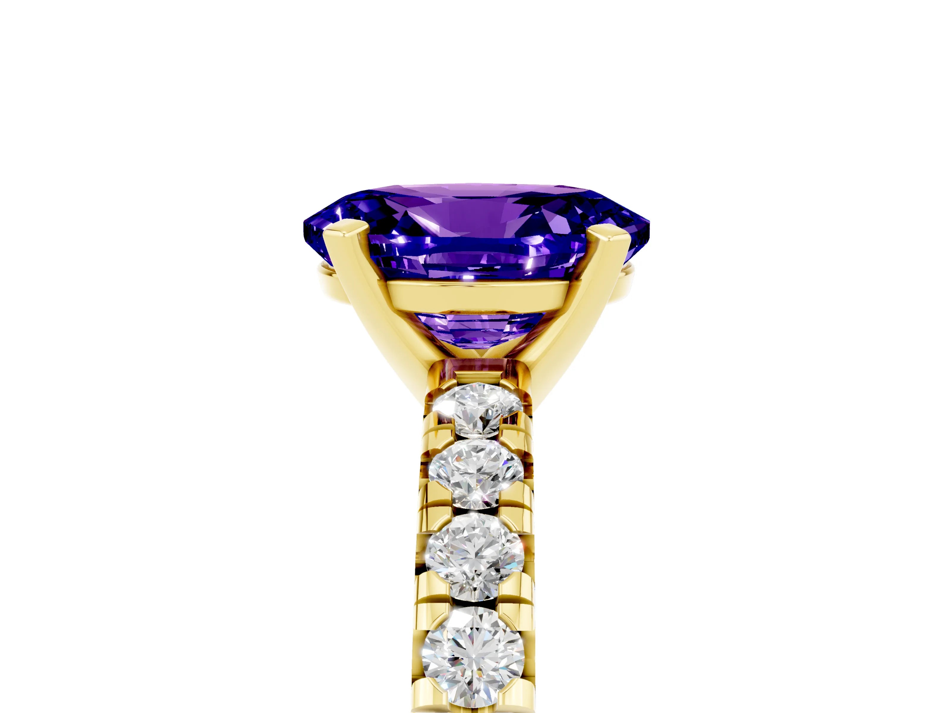 Yellow gold Oval Cut Solitaire Pave Diamond Engagement Ring with Four-Prong Setting_5