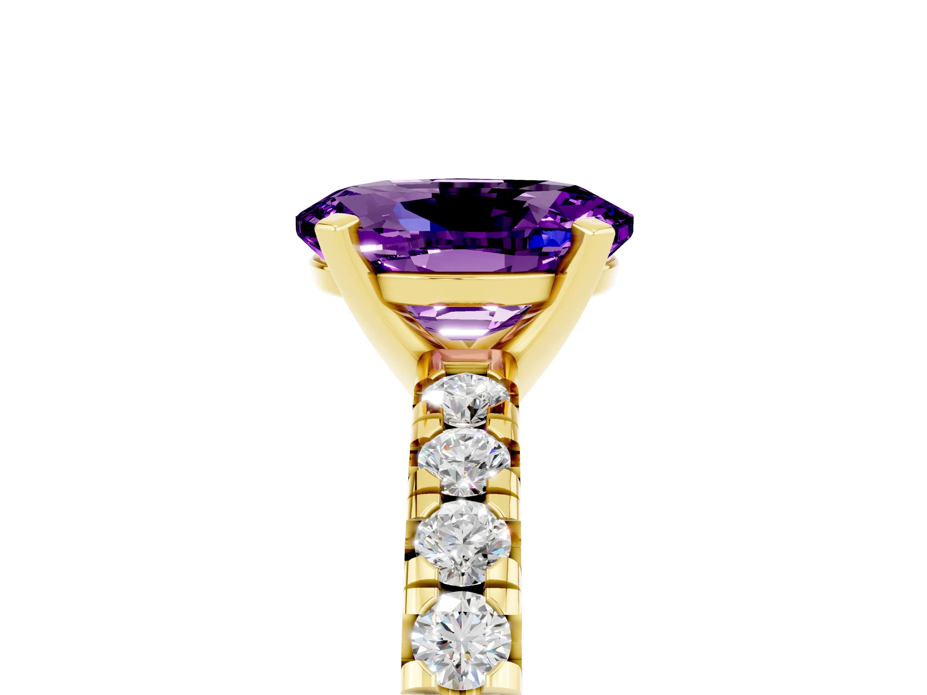 Yellow gold Oval Cut Solitaire Pave Diamond Engagement Ring with Four-Prong Setting_5
