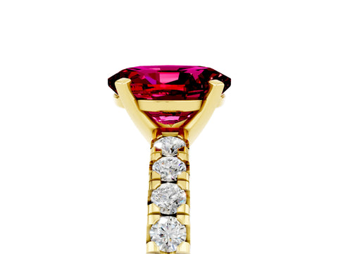 Yellow gold Oval Cut Solitaire Pave Diamond Engagement Ring with Four-Prong Setting_5
