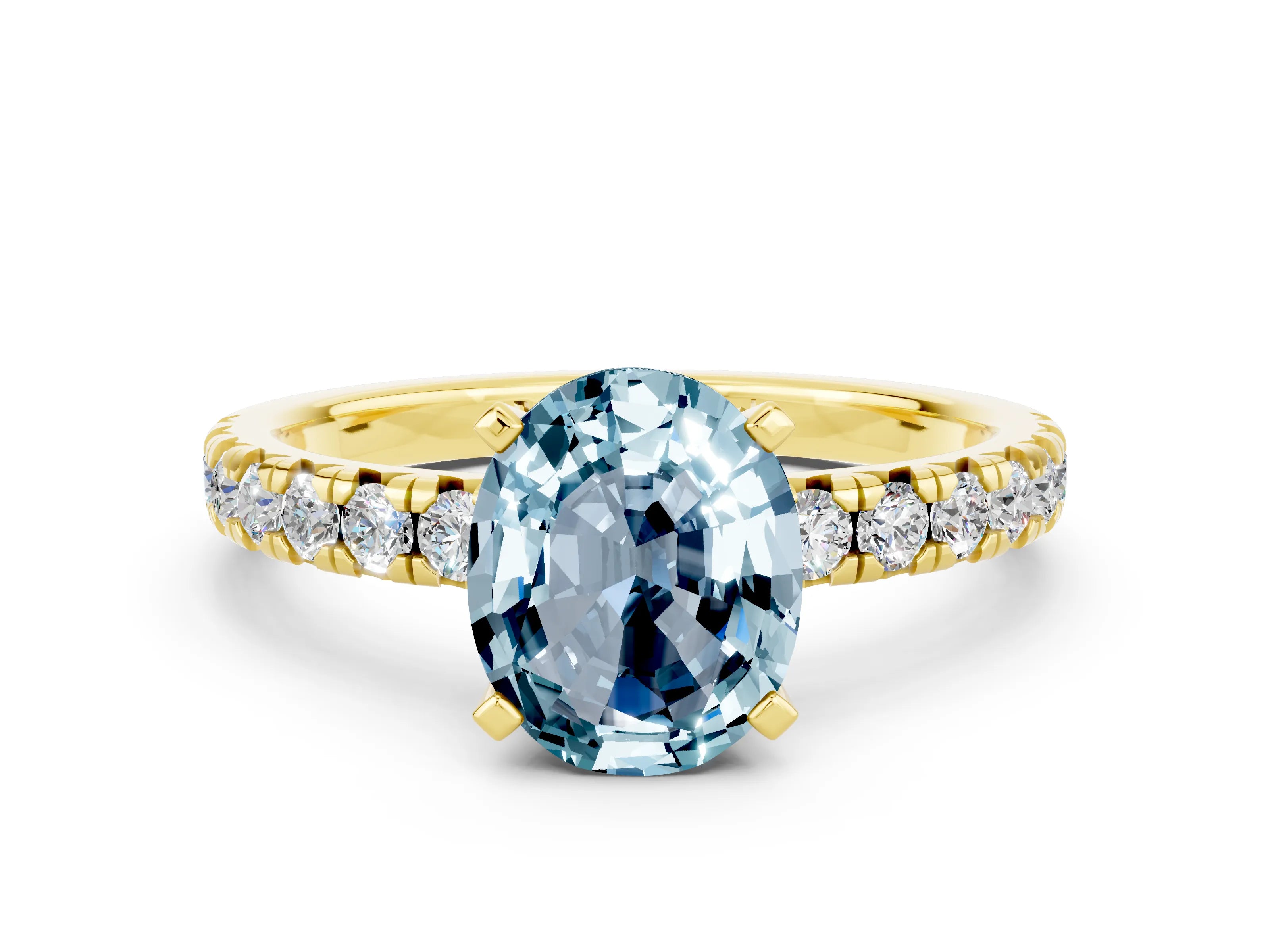 Yellow gold Oval Cut Solitaire Pave Diamond Engagement Ring with Four-Prong Setting