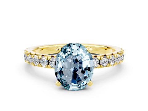 Yellow gold Oval Cut Solitaire Pave Diamond Engagement Ring with Four-Prong Setting